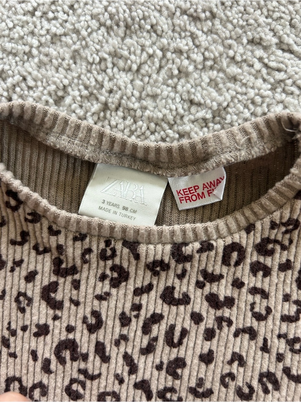 Zara Leopard Ribbed Ruffle Hem Kids Top - Taupe - Picture 3 of 3